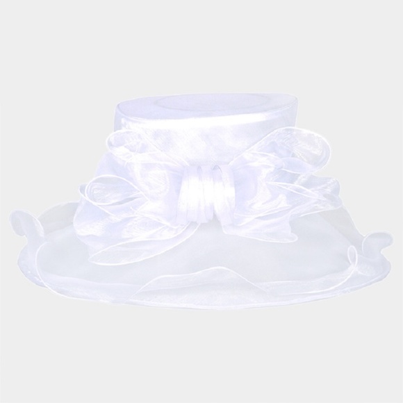 New Loop Bow Center Large Brim Ruffle Organza Hat